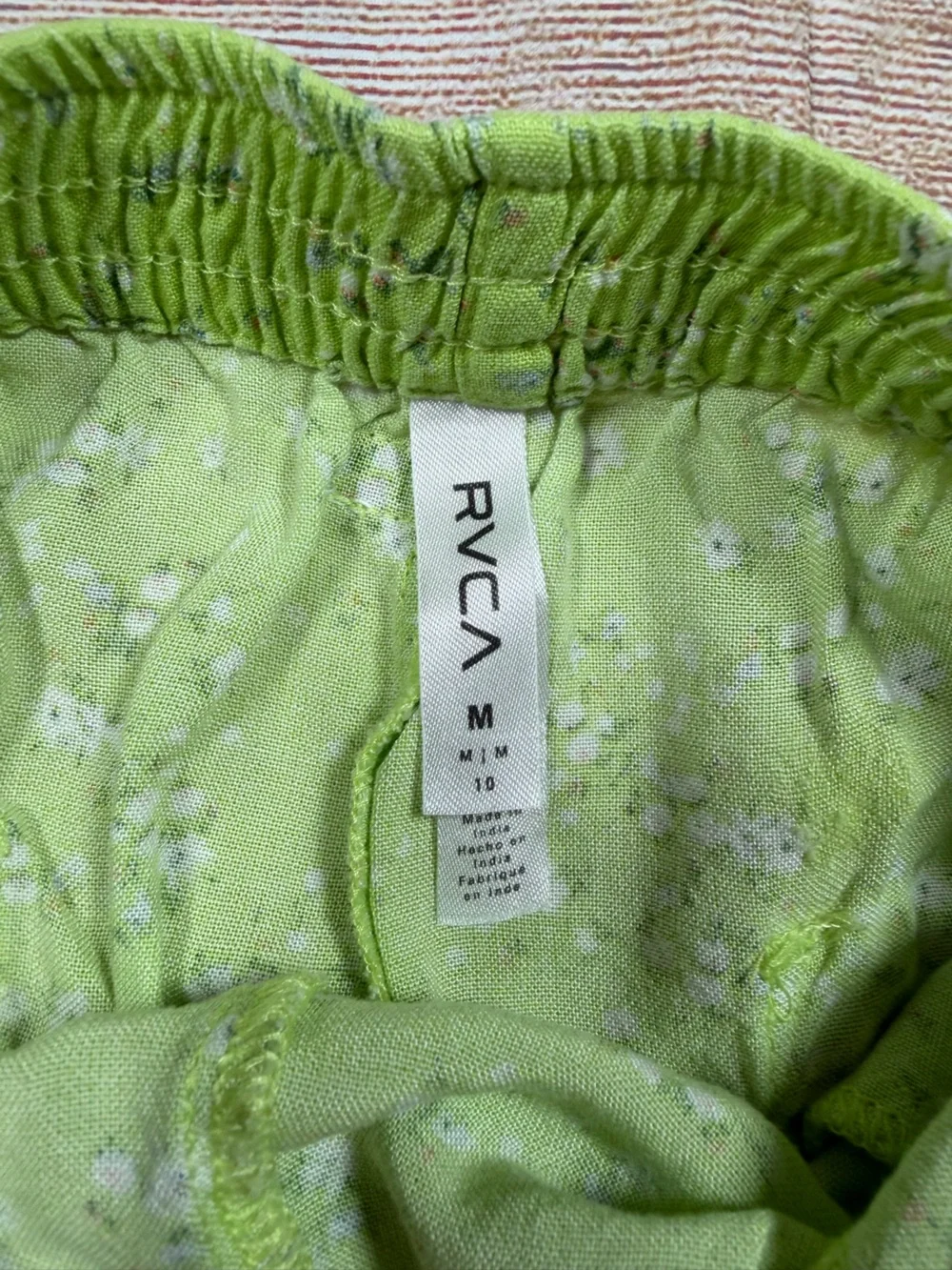 Women's Lime Green Micro Floral Elastic-Waist Shorts
